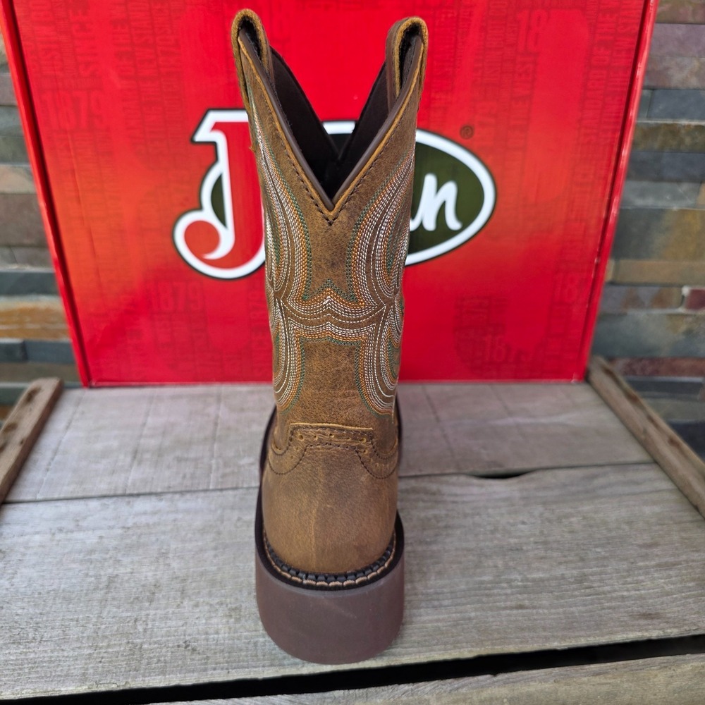 Justin Boots INJI Brown Water Buffalo Wide Square Toe Boots Size 6B GY9984 NEW - Picture 13 of 16